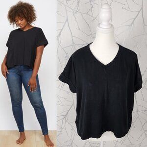 Free Label Black Tencel Organic Cotton Stretch Jersey Boxy Fit Tee